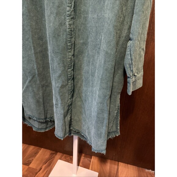 NEW Corduroy Long Shacket/Shirt W/Pocket Raw Edge Bottom sz1X Heyson Green - Picture 3 of 6